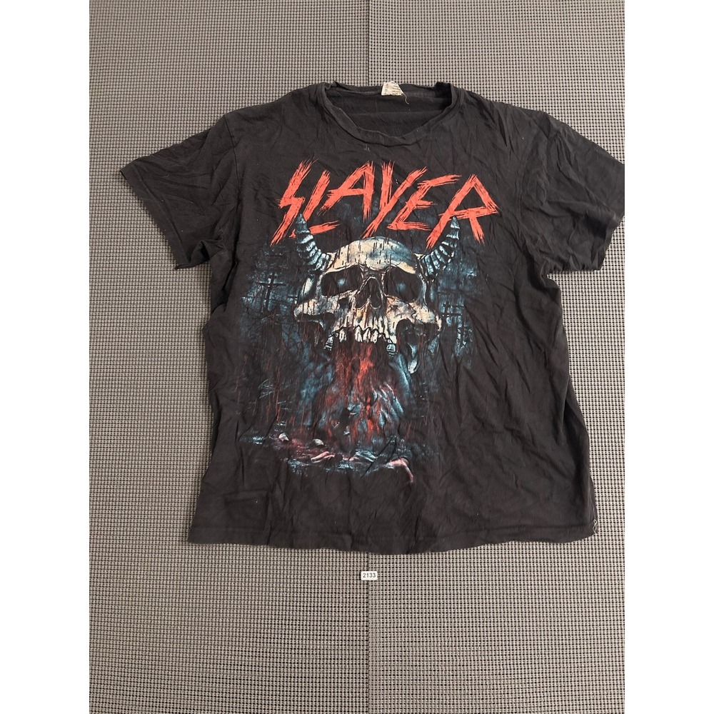 Slayer Band Graphic T-Shirt Mens Large Black Skull Horns Thrash Metal Pacific